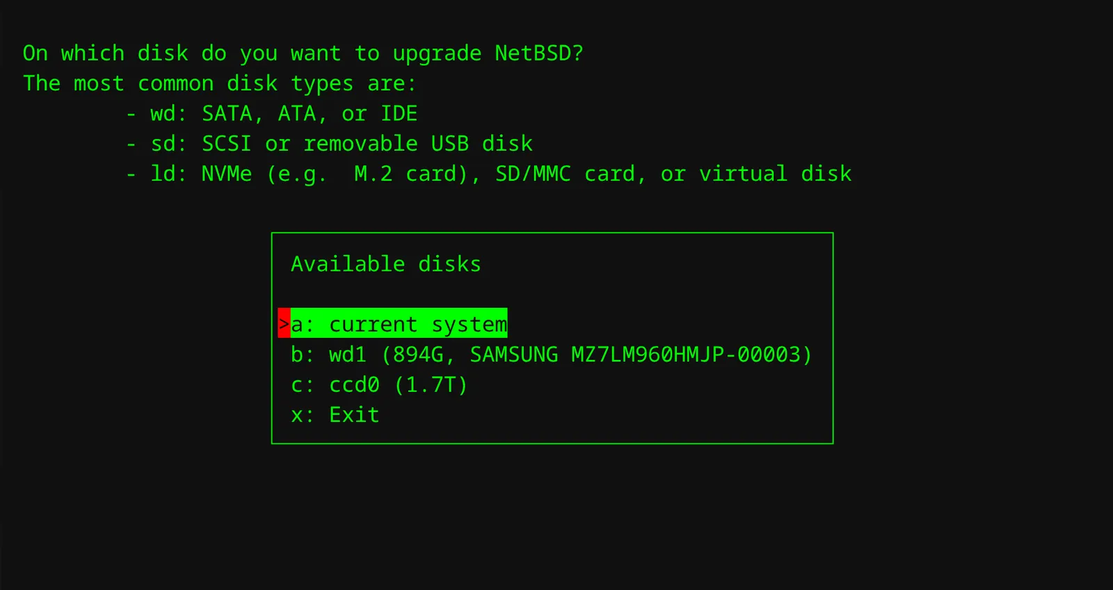 Choose the disk