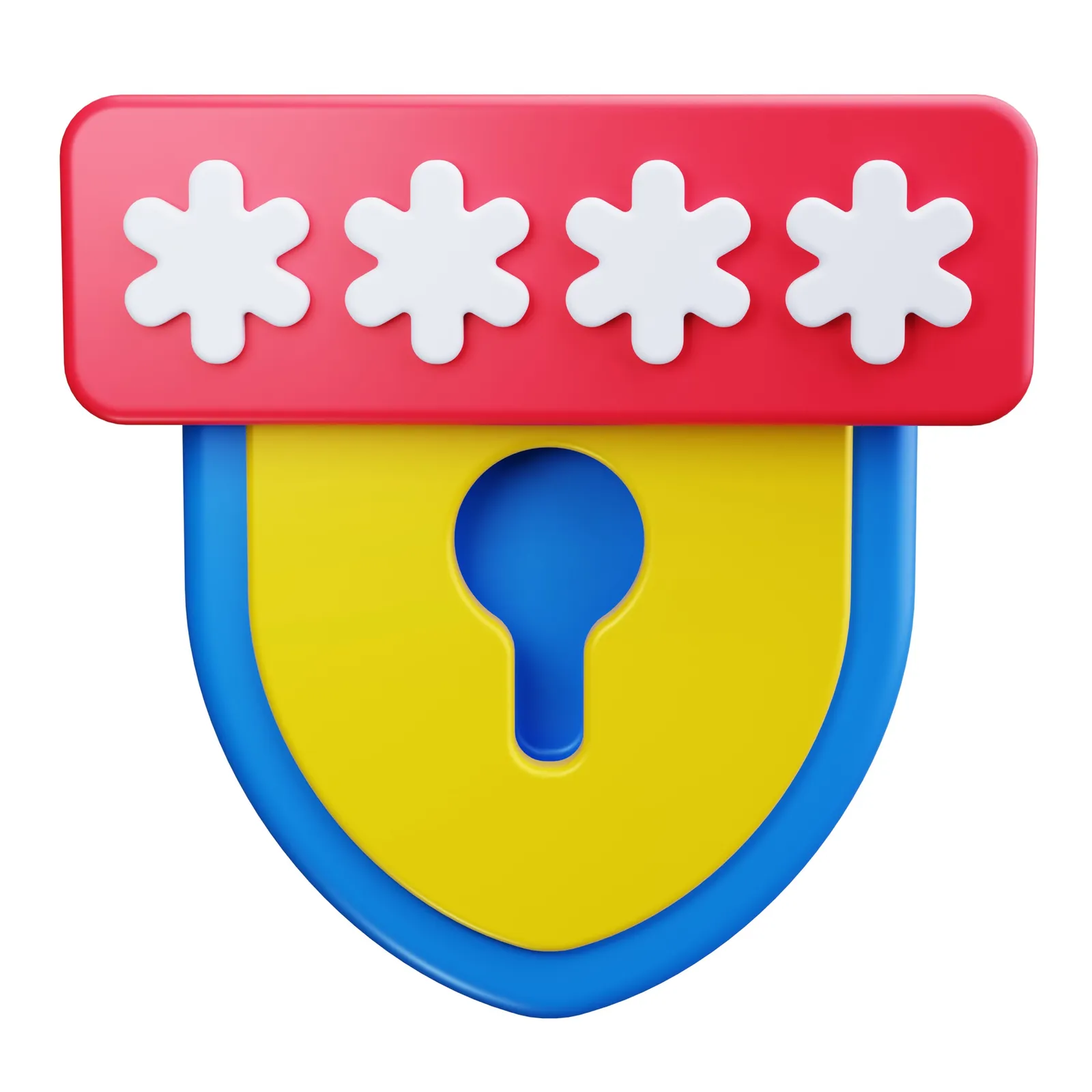 A colorful 3D icon of a masked password field above a shield-shaped keyhole