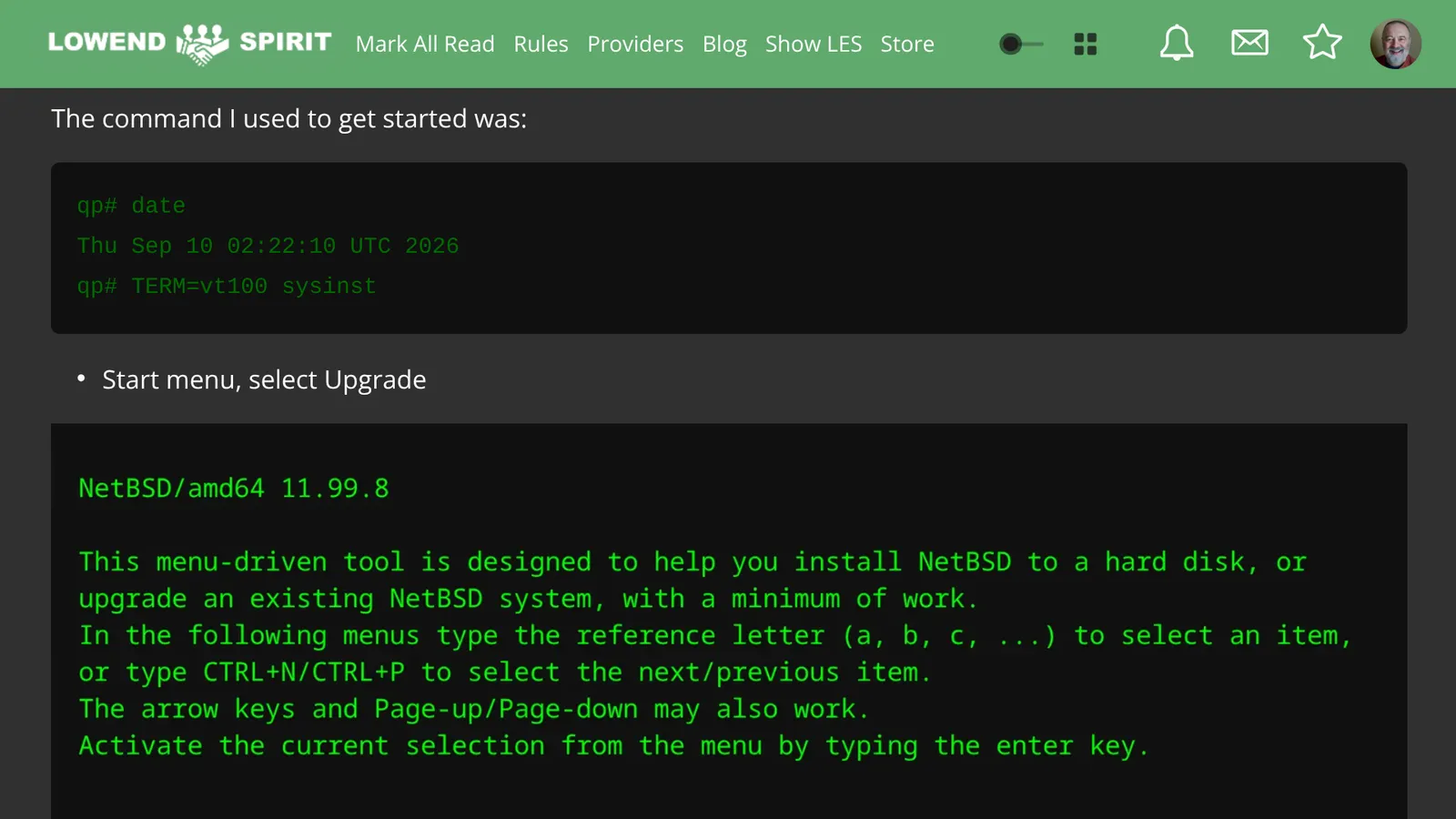 Green in code section of LES post versus green on terminal screenshot
