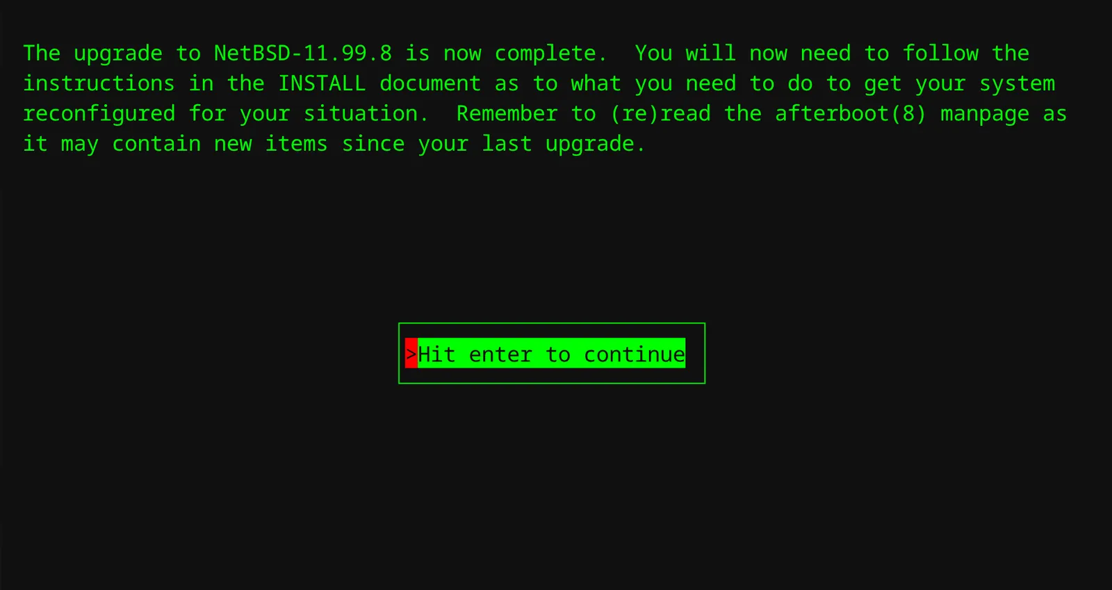 Upgrade done except for checking configuration changes