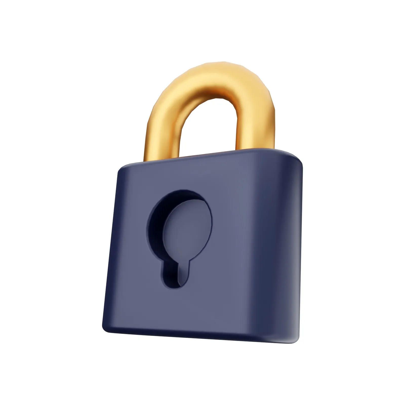 A 3D illustration of a closed navy-and-gold padlock