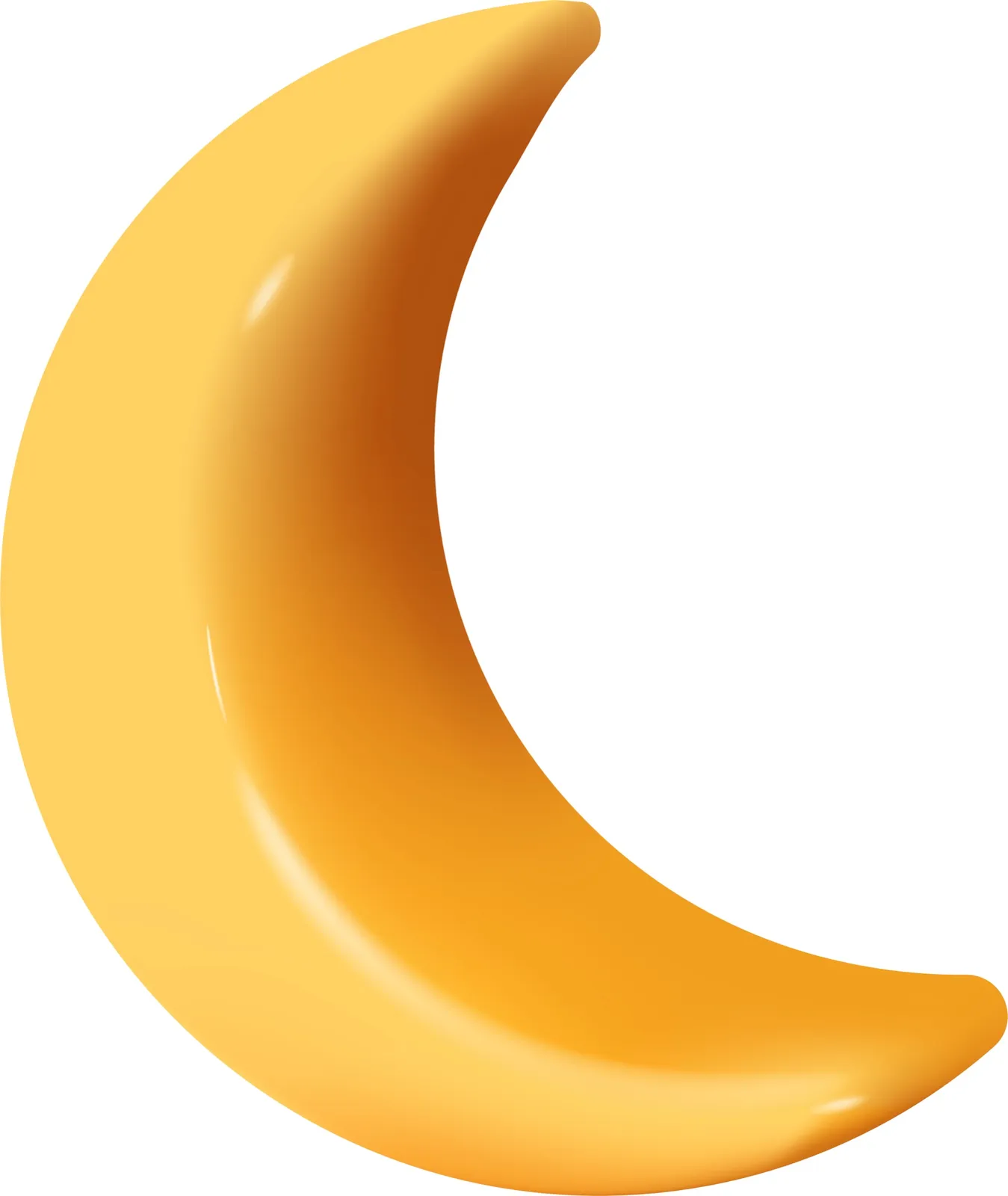 A 3D illustration of a glossy yellow crescent moon