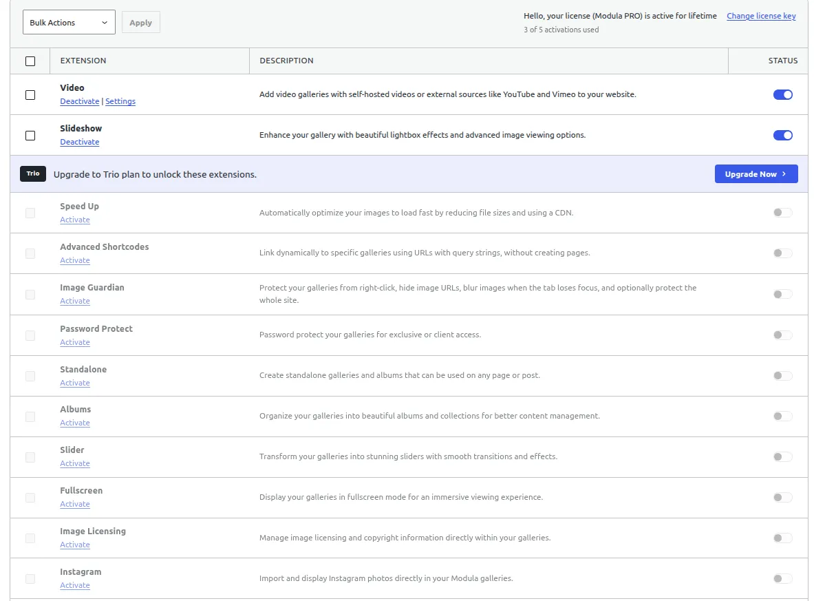 Features crippled by Modula on Wordpress