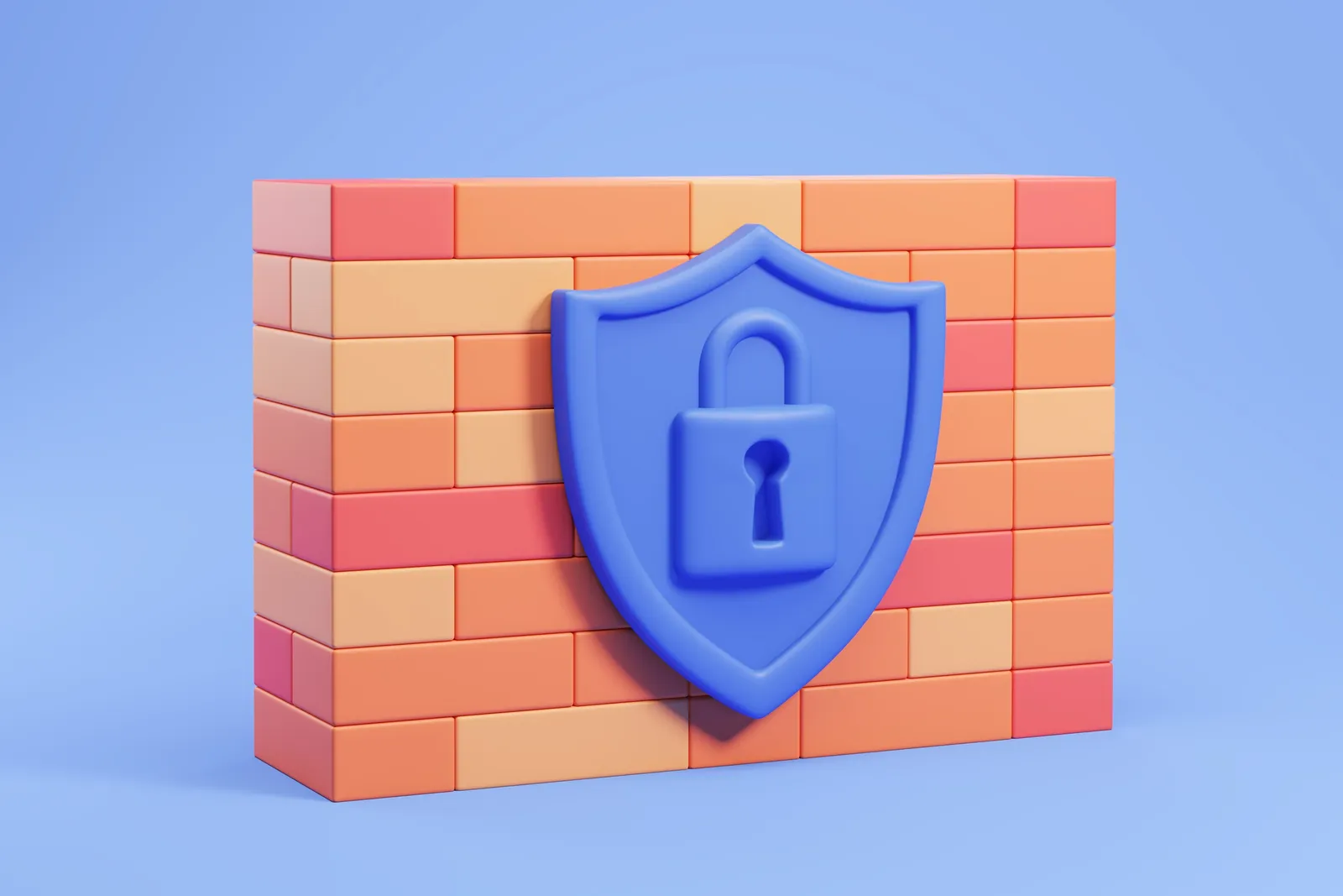 Featured image: a 3D render of a padlock shield mounted on a brick firewall wall