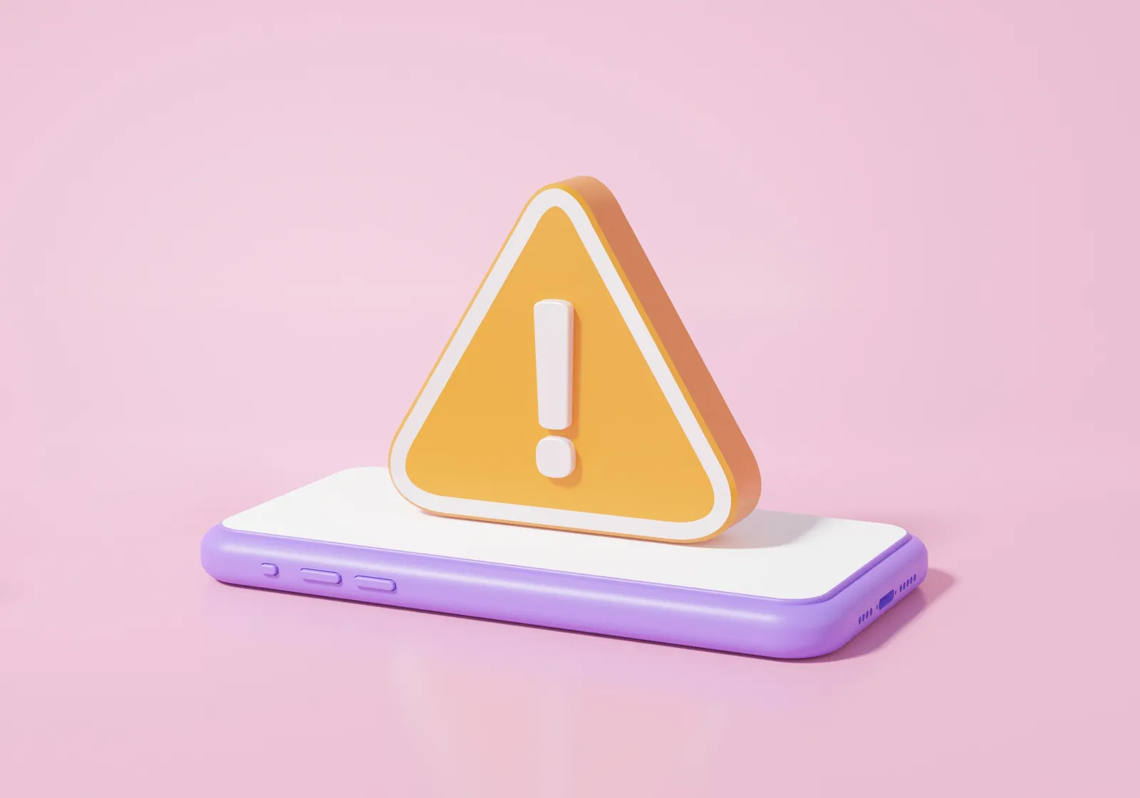 A 3D illustration of an orange warning triangle standing on a smartphone