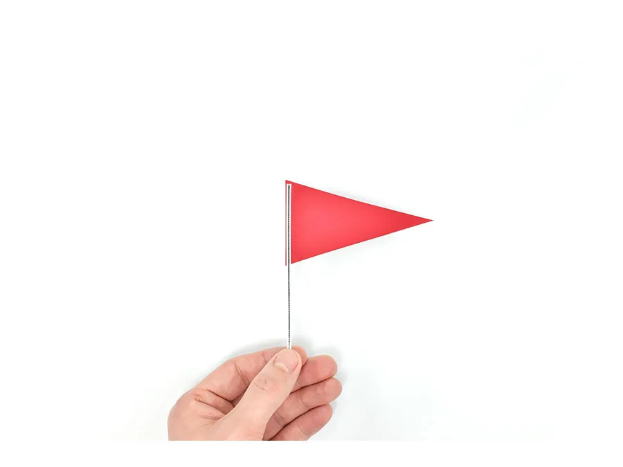 A small red flag held up against a plain background